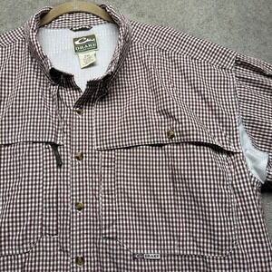 Fishing Shirt Drake Men's Red White Plaid Short Sleeve Vented Button Up 2XL